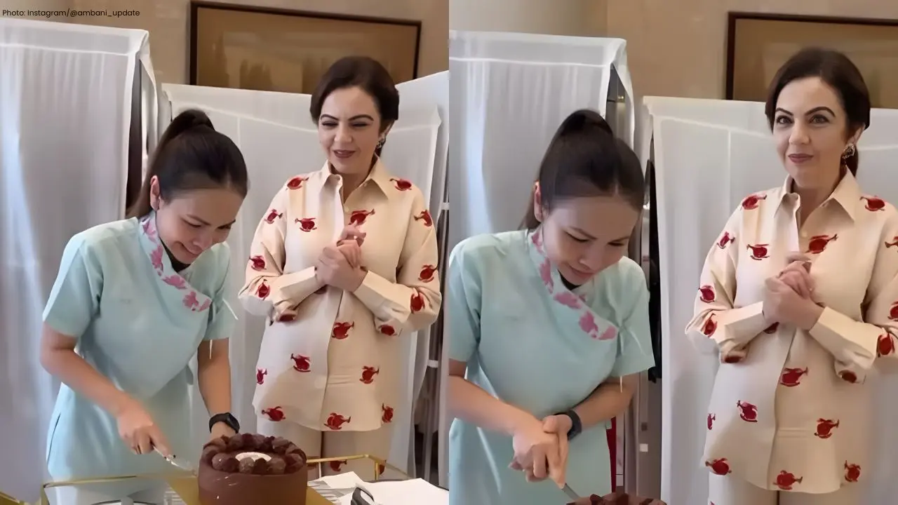 Nita Ambani Celebrates Staff Birthday in Peach Co-ord Set