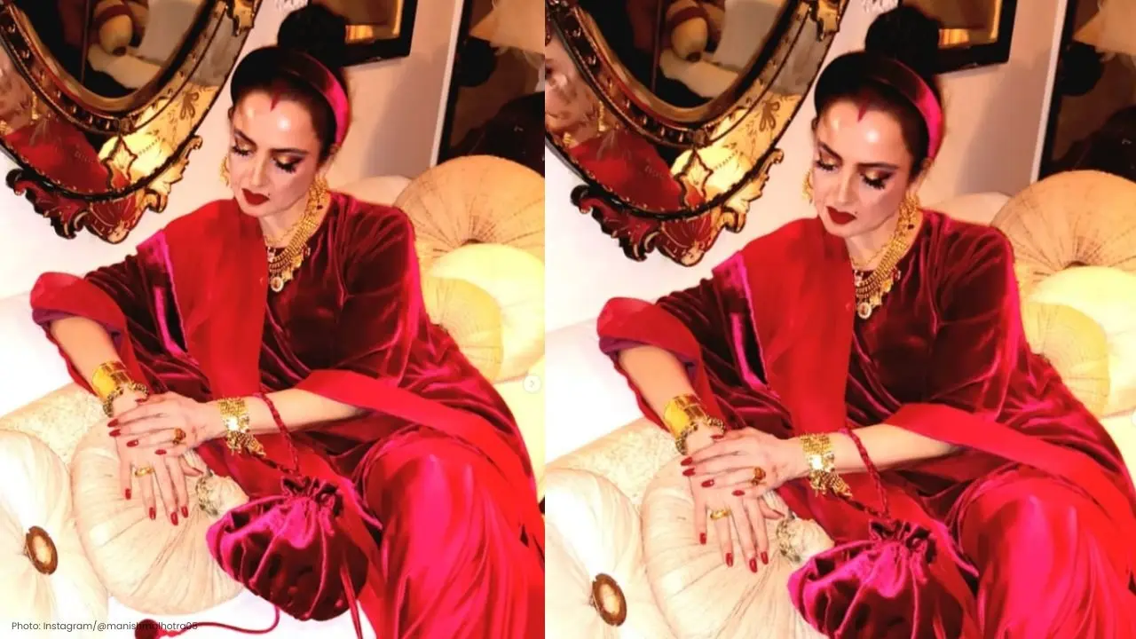Rekha Radiates Elegance in Burgundy Velvet Saree This Christmas